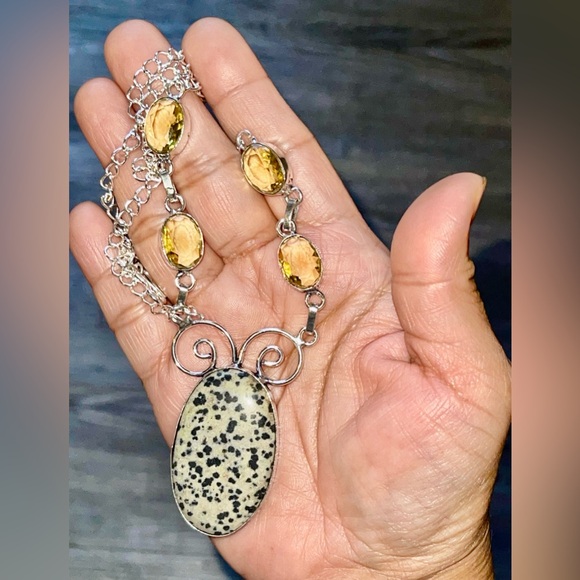 Dalmation Jasper Pendant Necklace 16-17” - Picture 3 of 12